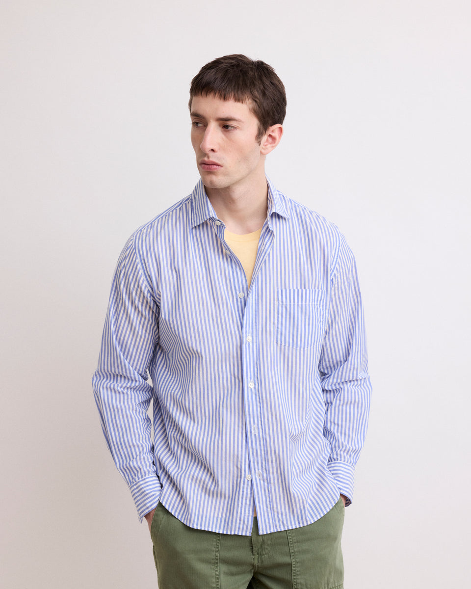 Hemd voor mannen met blauw-witte strepen Paul - Image principale
