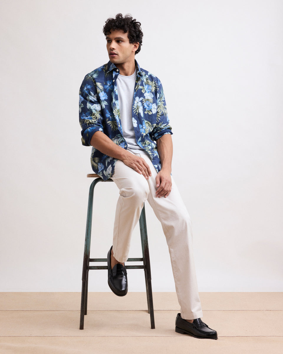 Camisa Paul con Estampado Hawaiano de Algodón Azul Marino para Hombre - Image principale