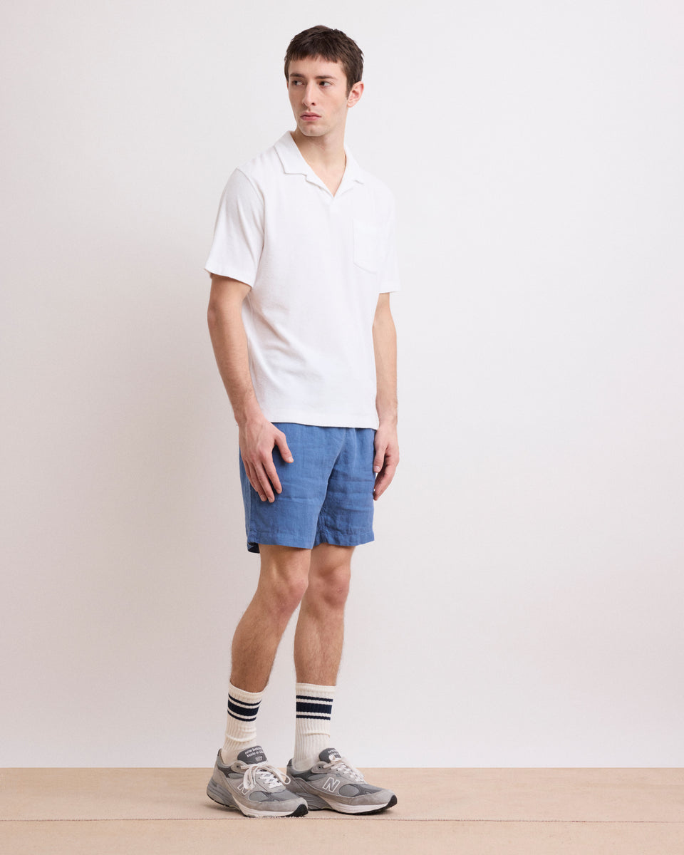 Short largo de lino denim azul para hombre - Image principale