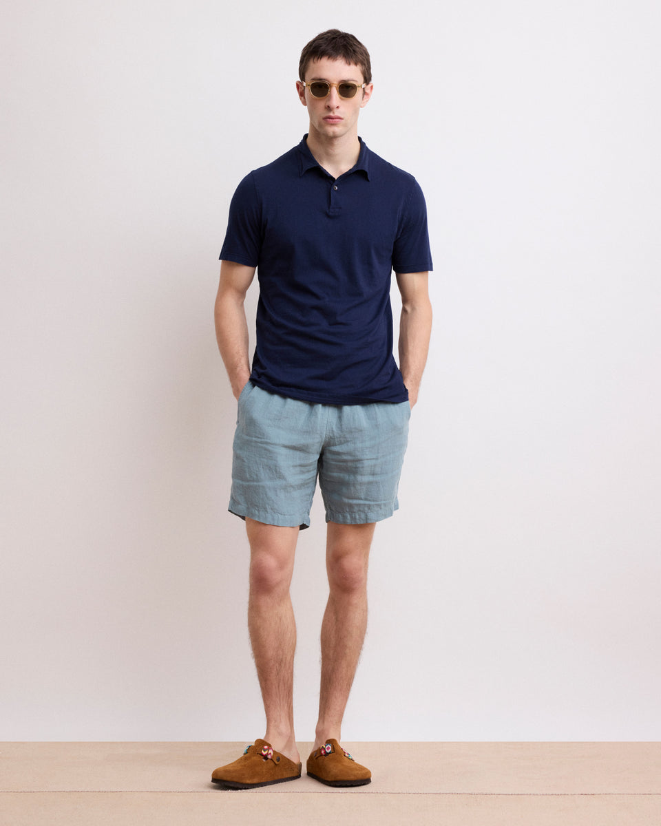 Short de baño largo Celadon de lino verde para hombre - Image principale
