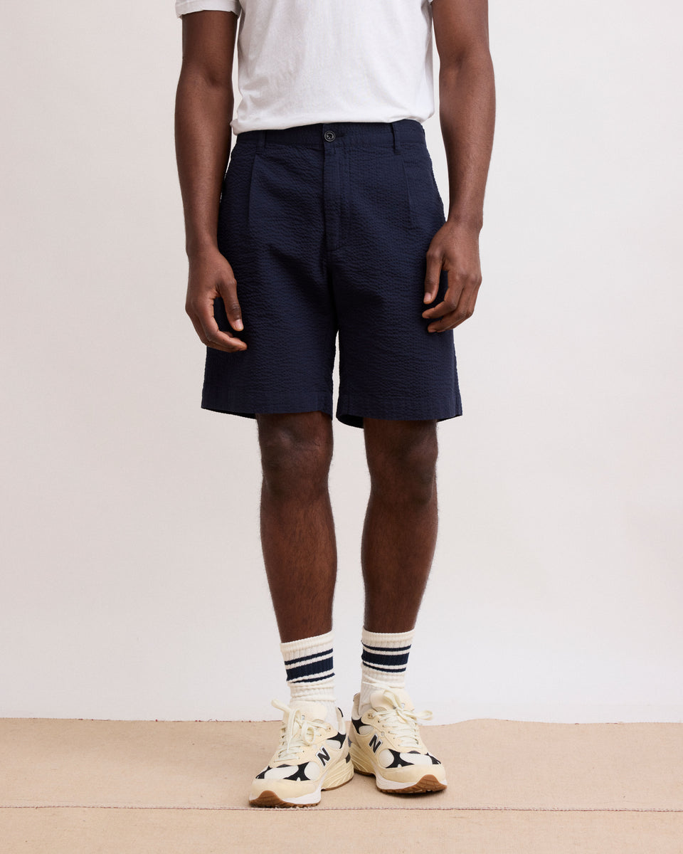 Hombres Seersucker Navy Tank Short - Image 3