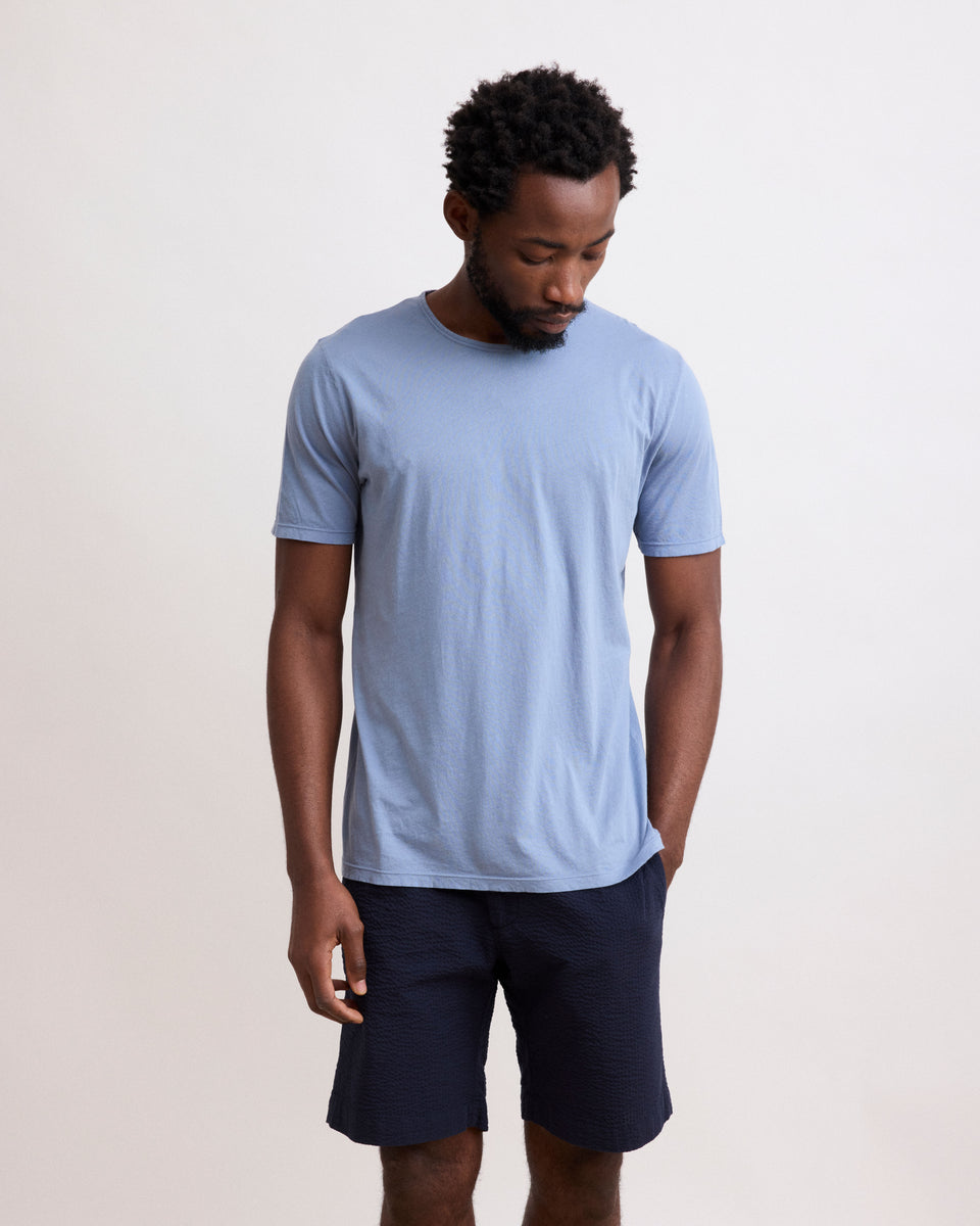 Maglietta da uomo in Jersey di cotone leggero blu chiaro Crew - Image principale