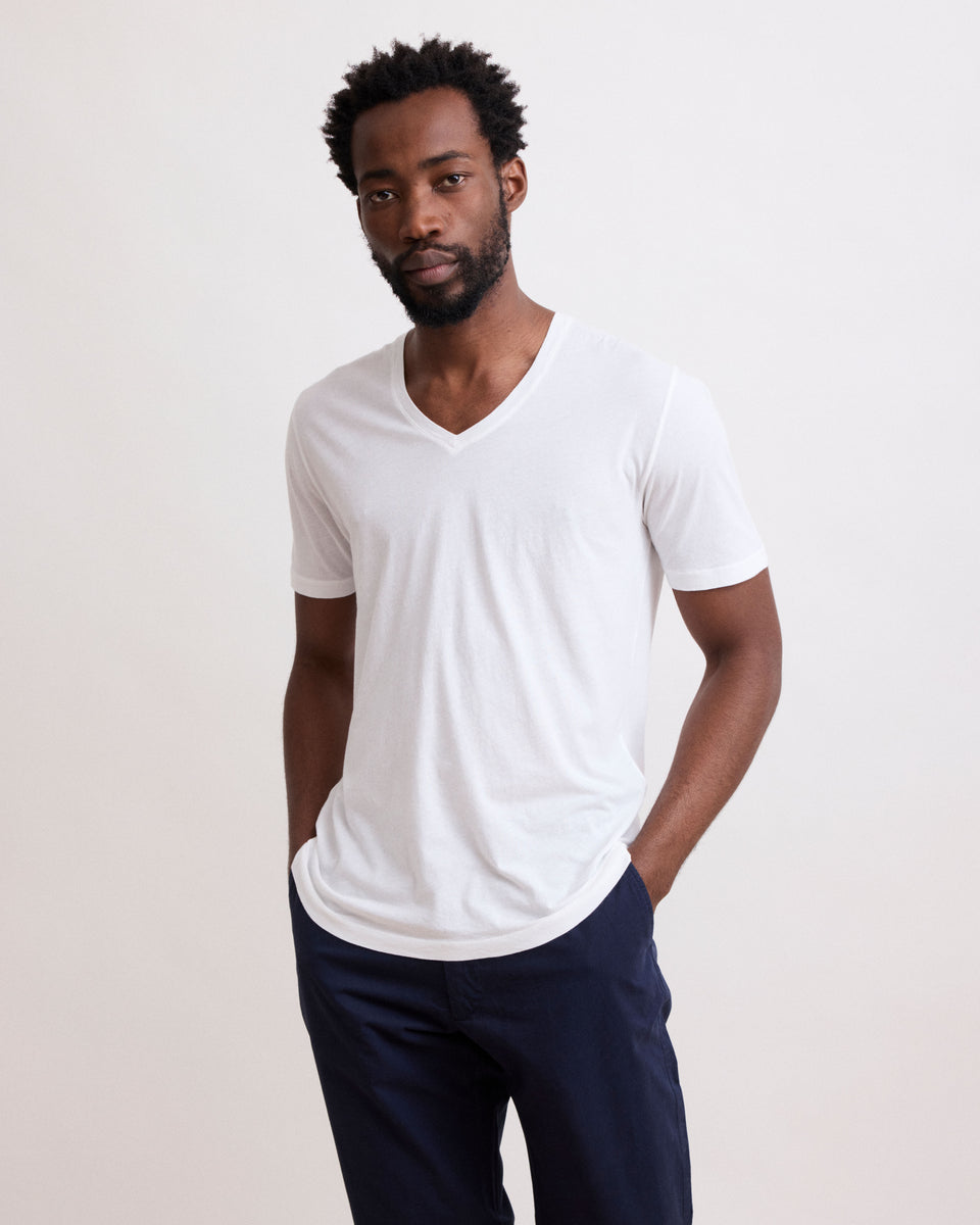 Camiseta de hombre de punto de algodón blanco claro Light Vee - Image principale