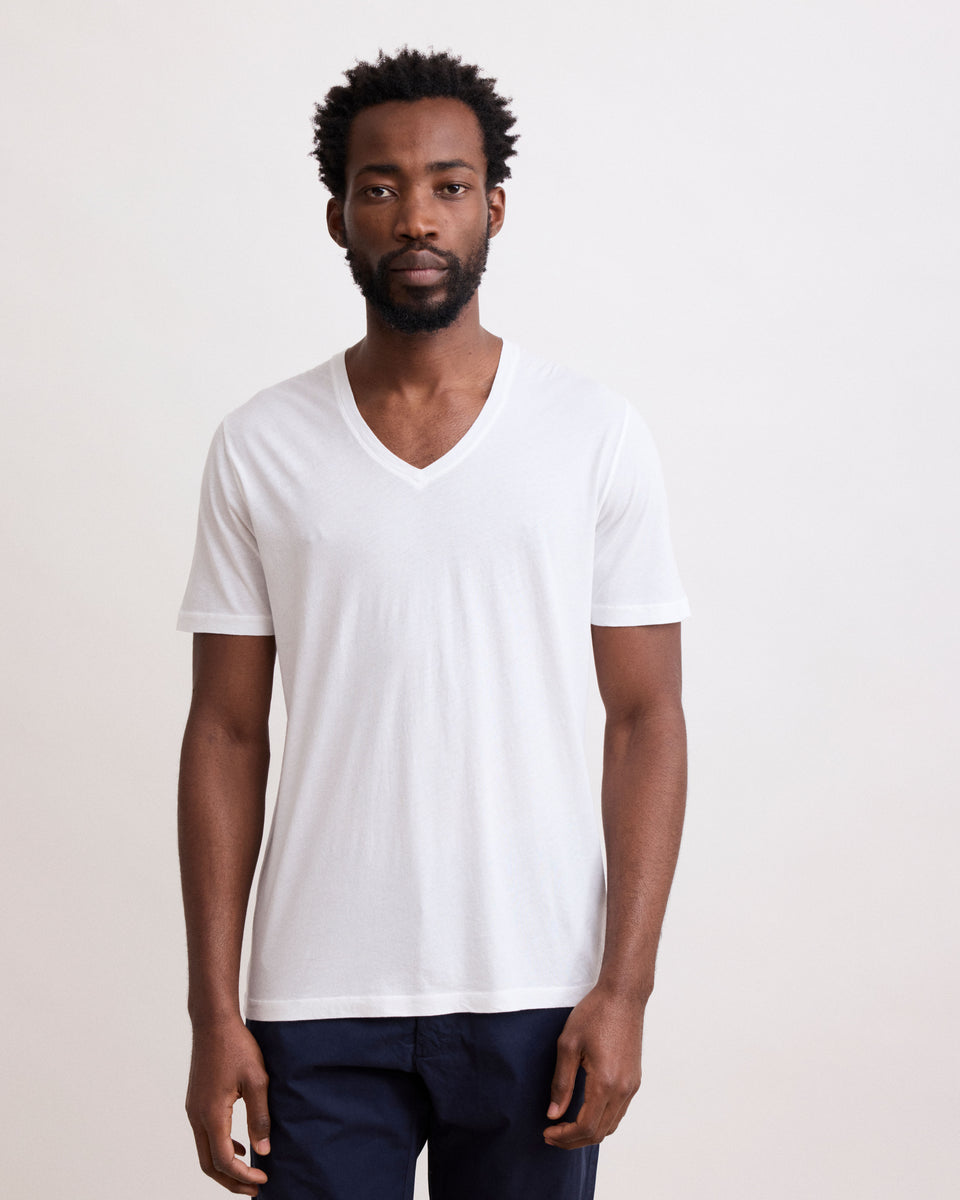 T-Shirt Homme en Jersey De Coton Léger Blanc Light Vee - Image 3