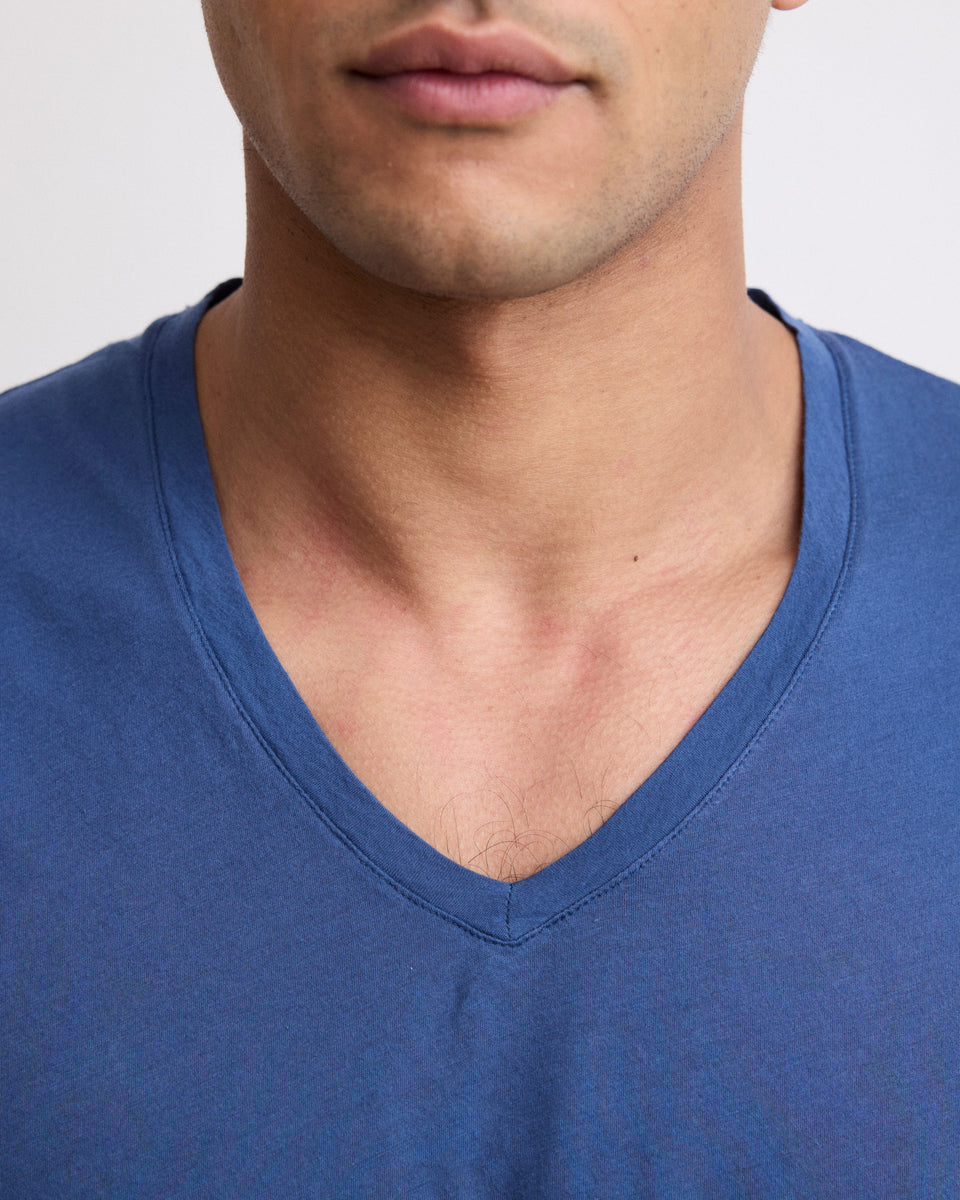 T-Shirt Homme en Jersey De Coton Léger Bleu Cobalt Light Vee - Image 3