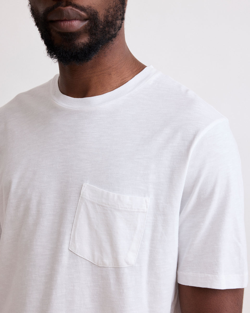 Herren-T-Shirt aus weißer Slub-Baumwolle mit Tasche - Image 3