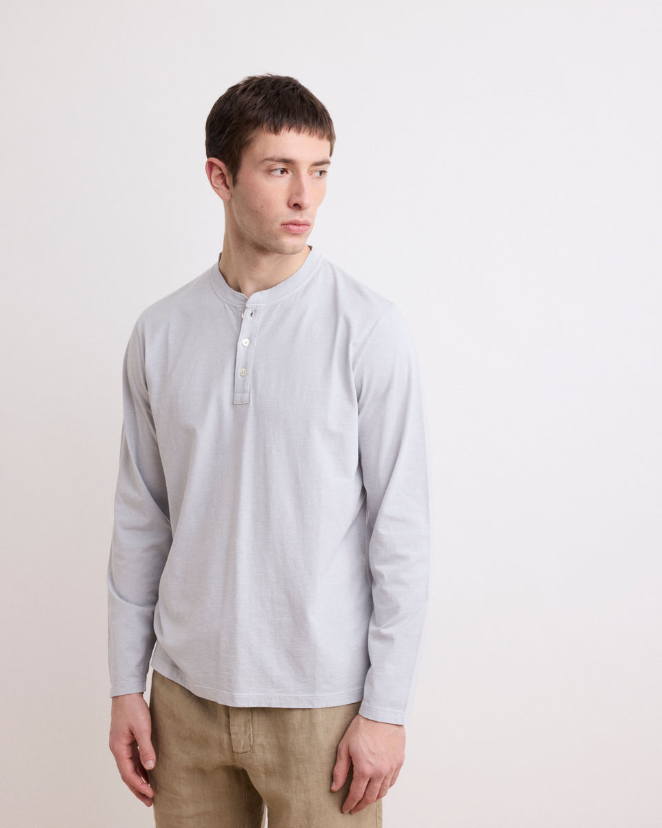 Camiseta Hombre Algodón Slub Gris Henley - Image principale