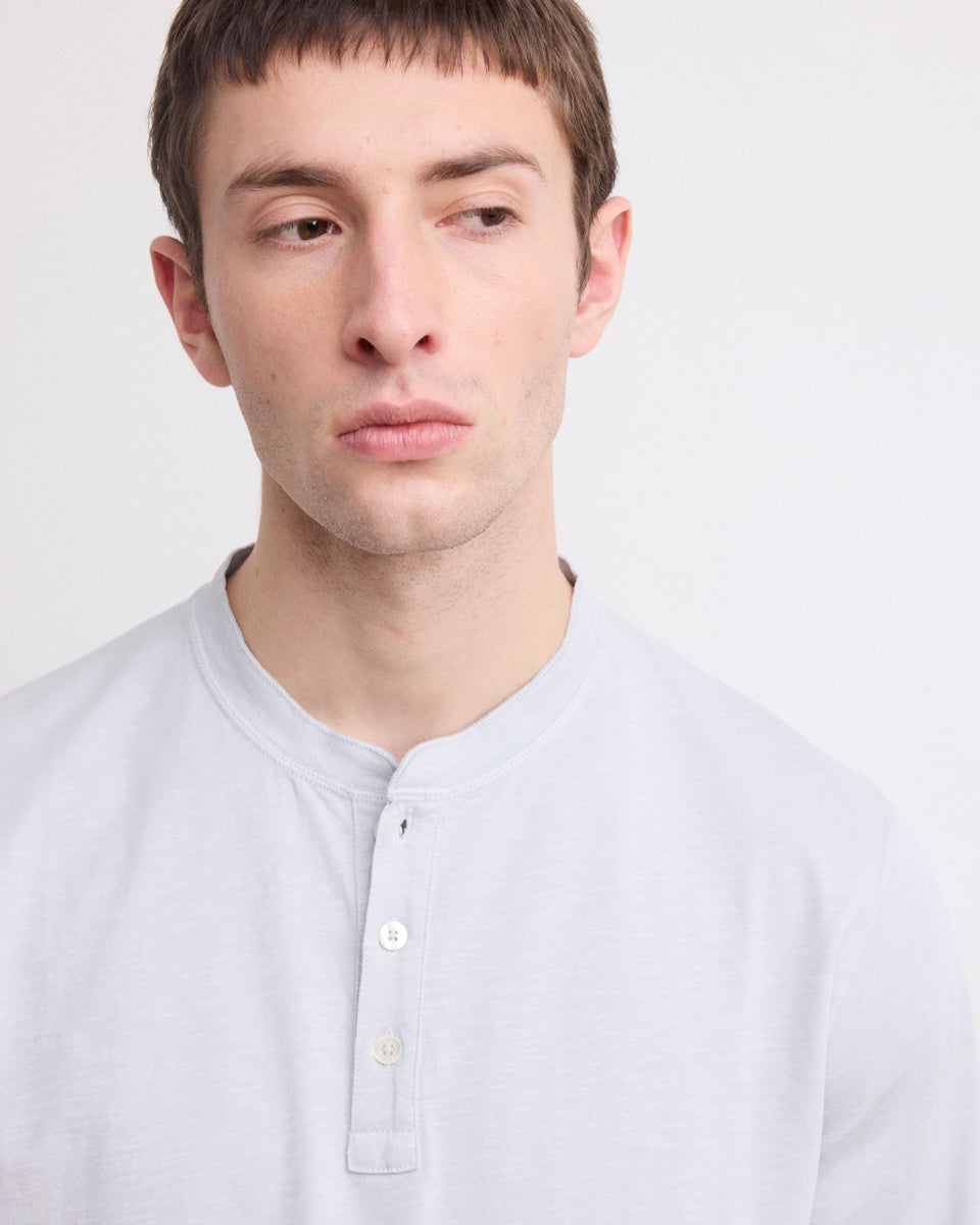 Tee Shirt Homme en Coton Slub Gris Henley - Image 3