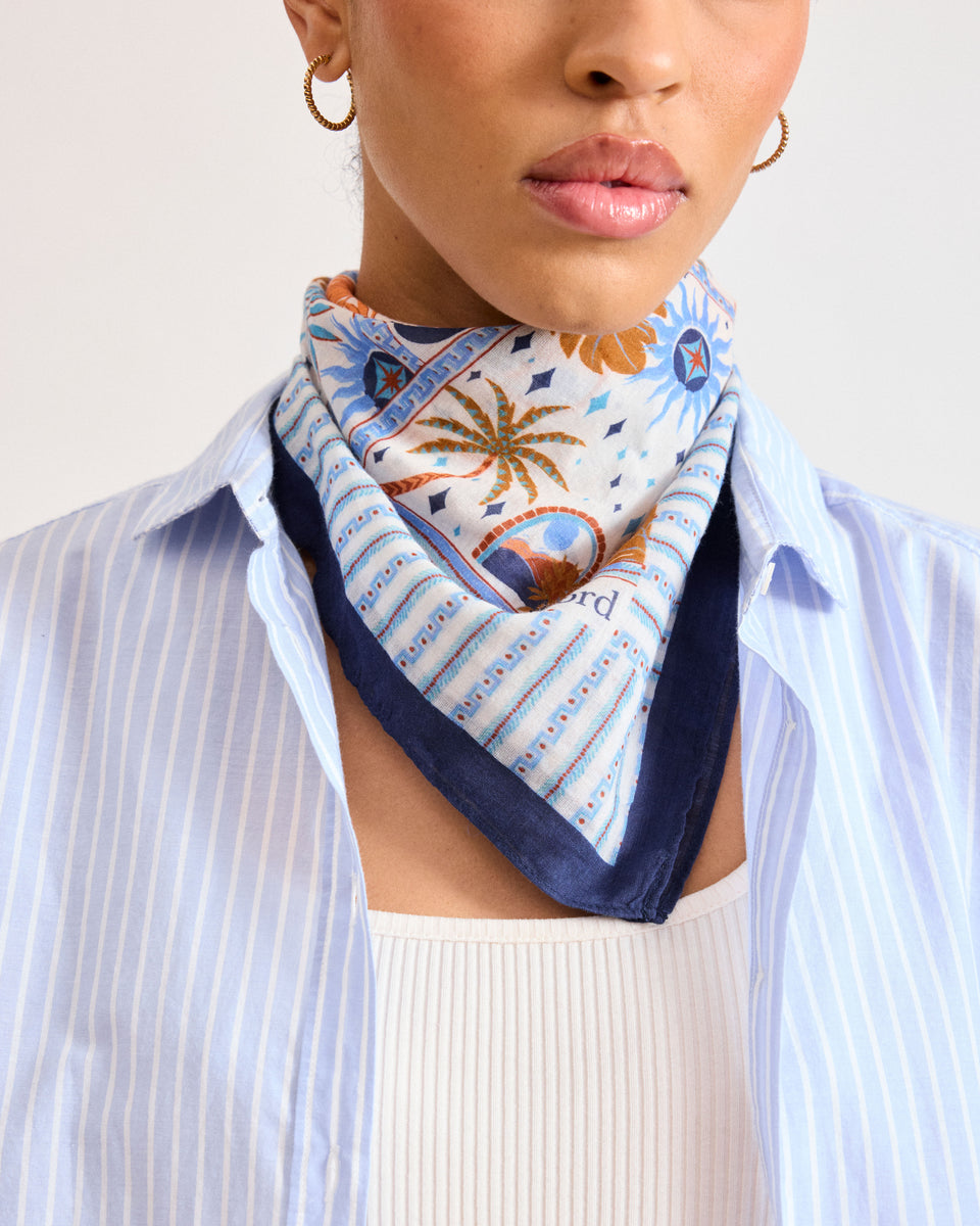 Bandana voor dames van ecru katoenvoile & Moon Blue - Image alternative