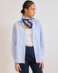 Dameshemd van gestreepte katoenen Popeline, blauw Charlot
