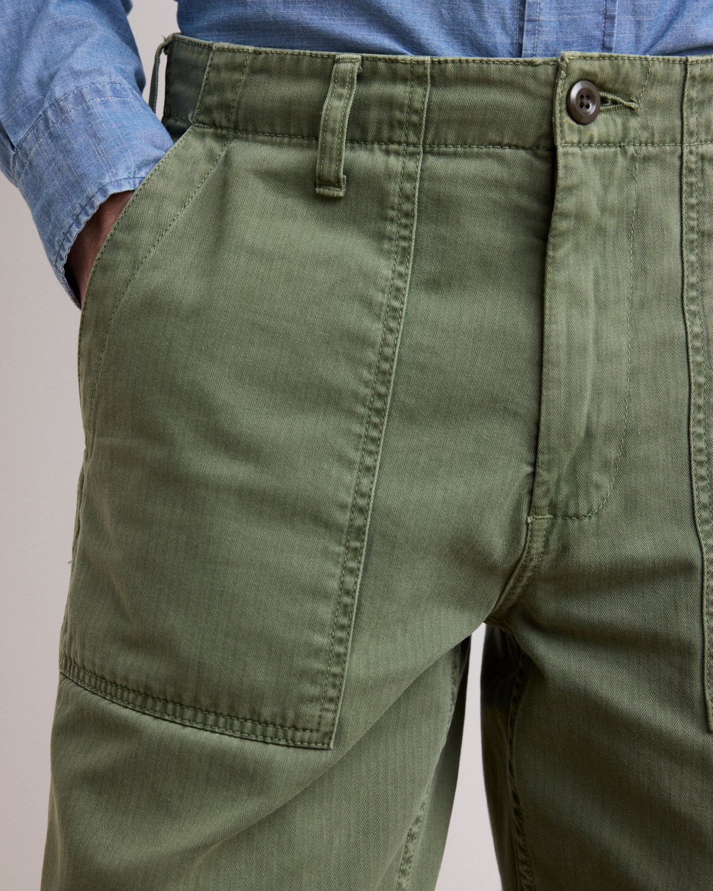 Pantaloni da uomo in cotone spigato verde militare Fatigue