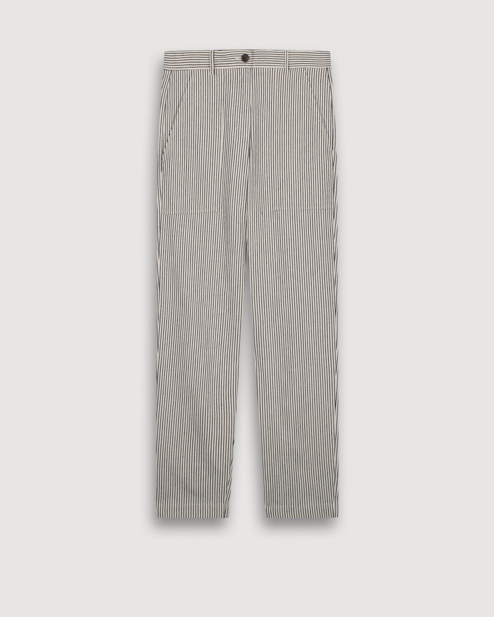 Damenhose aus weiß-blau gestreifter Baumwoll-Twill-Hose von Pastora - Image 3