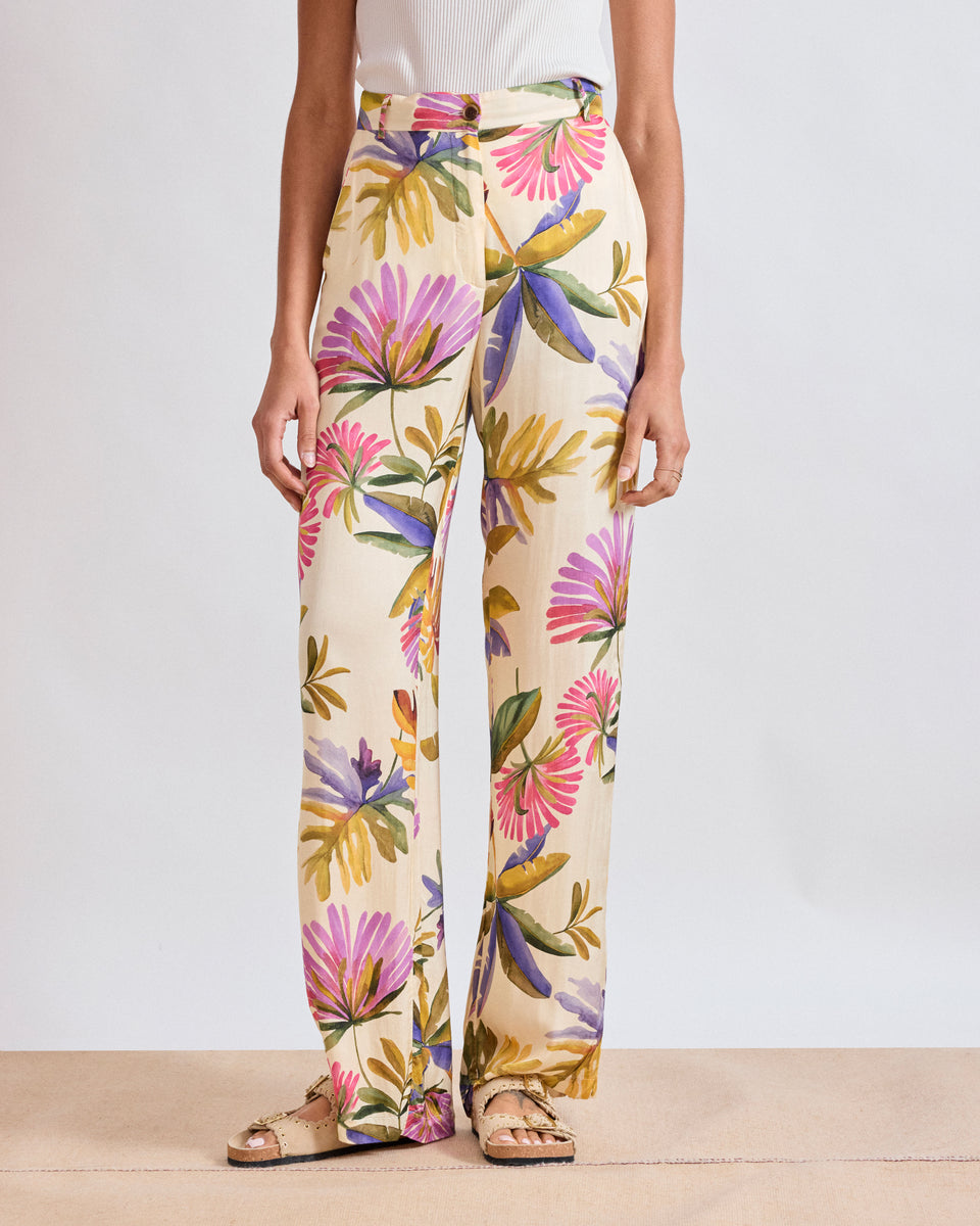Damenhose aus bedruckter Viskose mit mehrfarbigem Blumenmuster Positano - Image alternative