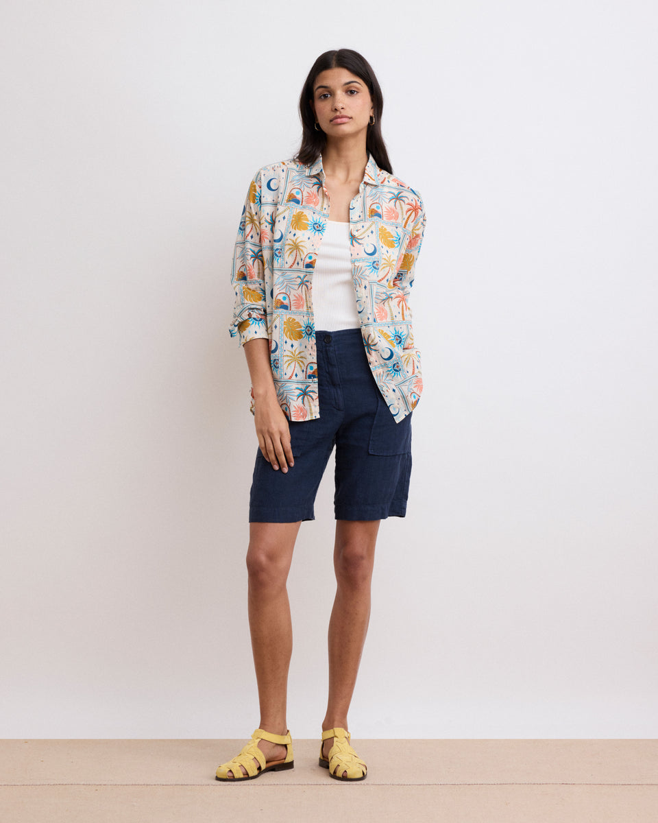 Damen-Bermudashorts aus marineblauem Leinen von Saturne - Image principale