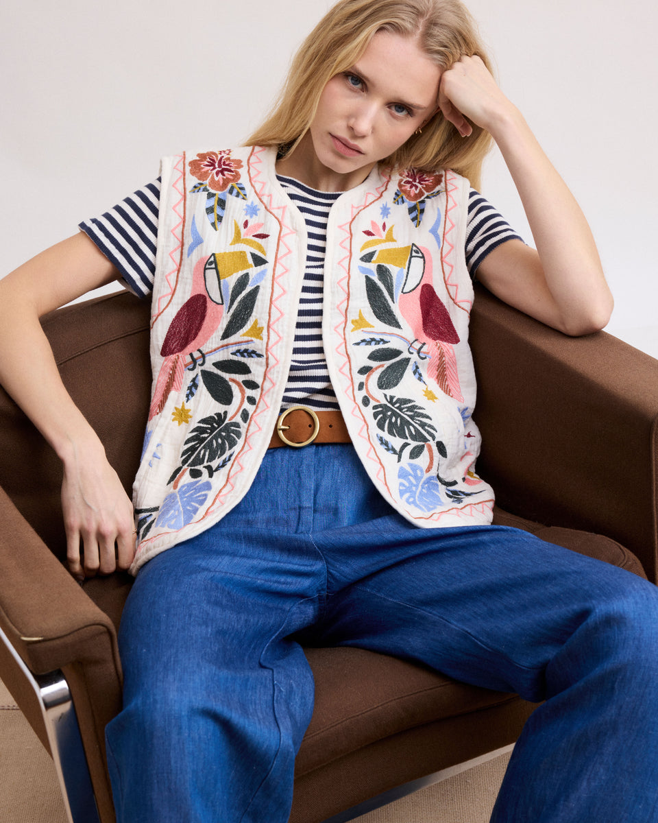 Chaqueta de Gasa de algodón bordada Viva Mujer Multicolor - Image principale