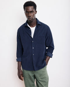 Chemise Homme en Velours Côtelé Bleu Marine Paul