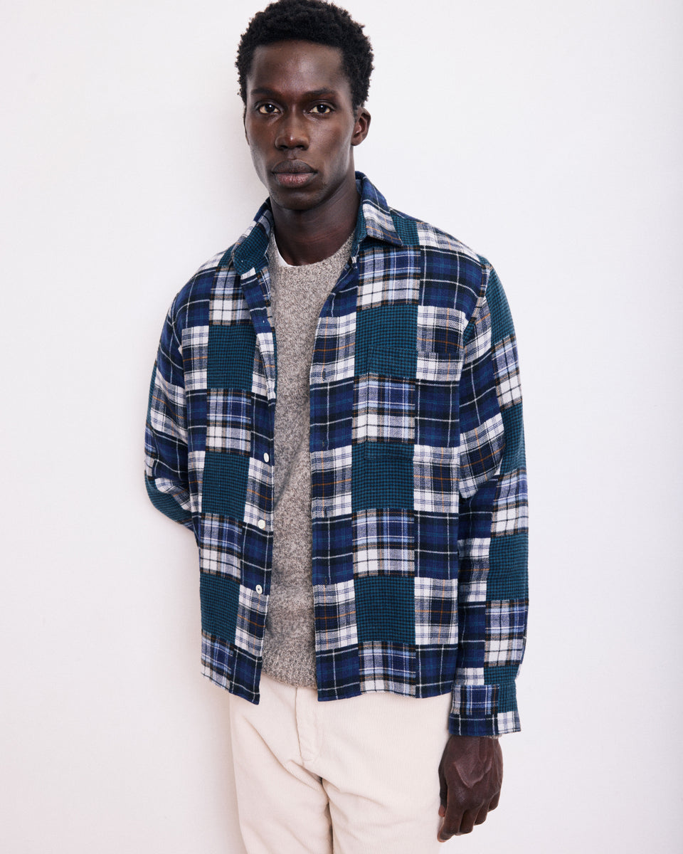 Chemise Homme en flanelle patchwork Bleu Patt - Image principale