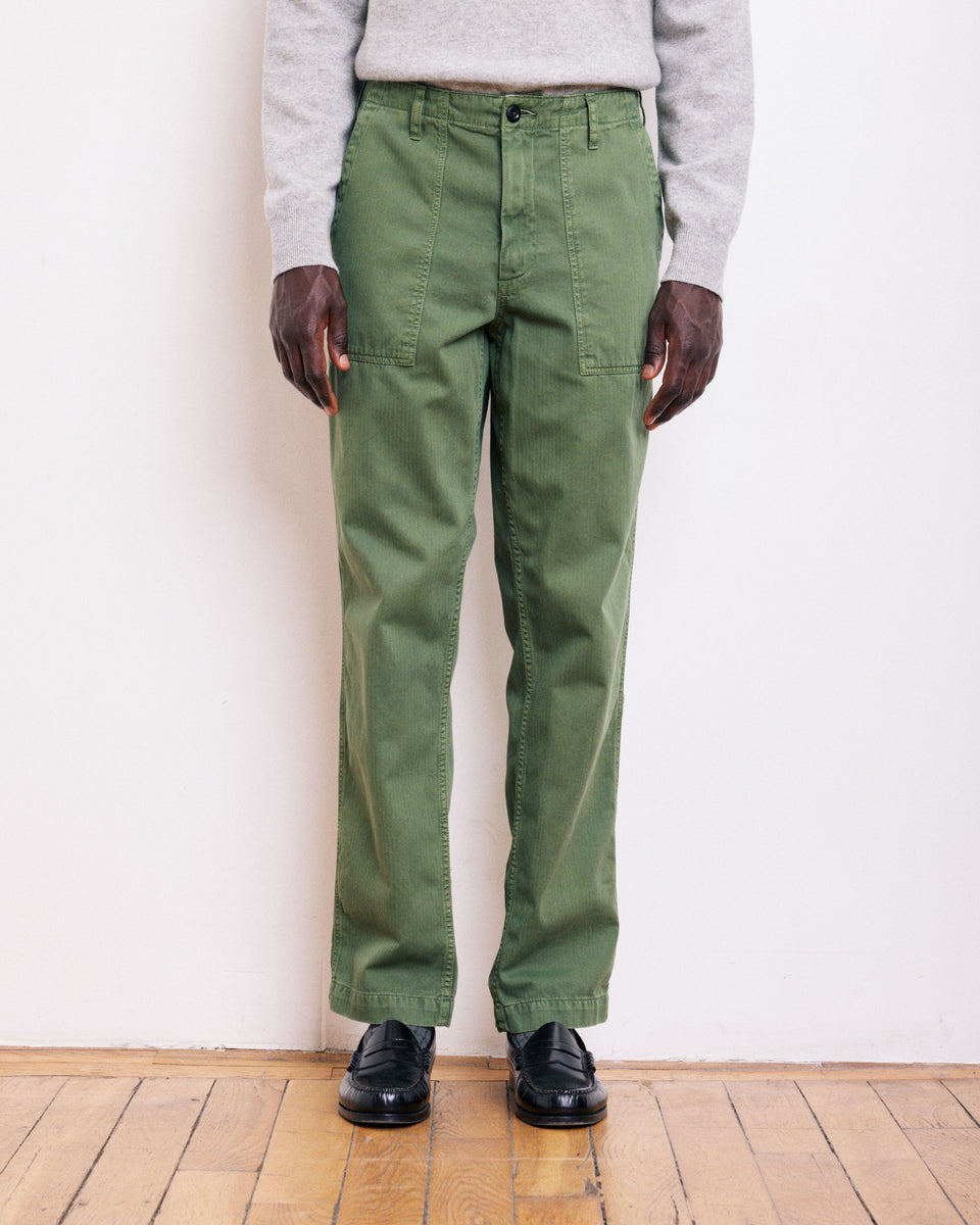 Pantalon Homme en Coton à Chevrons Vert Militaire Fatigue - Image alternative