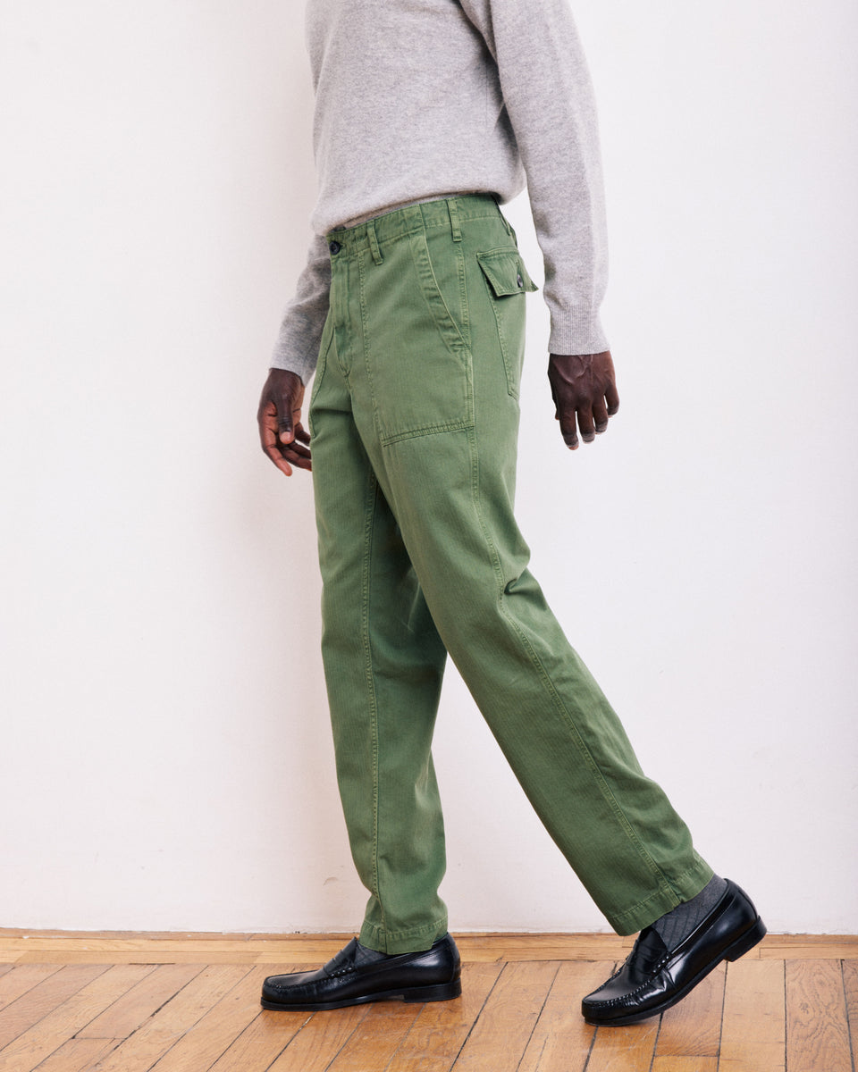 Pantalon Homme en Coton à Chevrons Vert Militaire Fatigue - Image 3