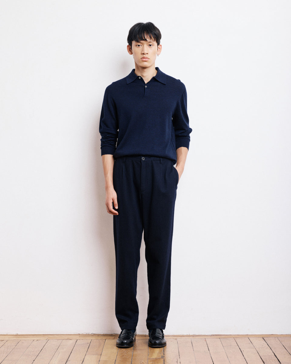 Pantalon Homme en Flanelle de Laine Bleu Marine Tanker - Image principale