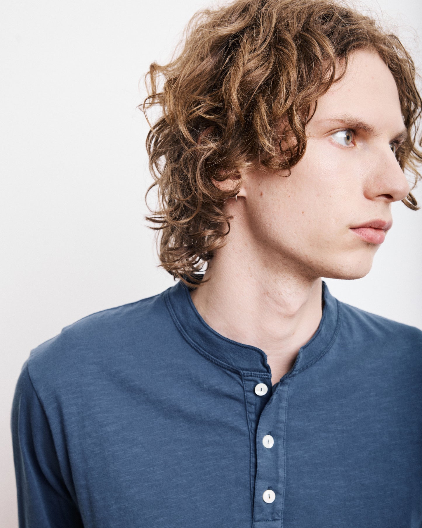 Heren T-shirt van slubkatoen Cobaltblauw Henley