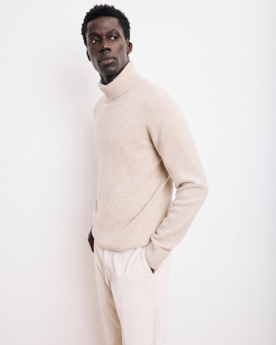 Pull Col Roulé Homme en Laine Lambswool Beige - Image principale