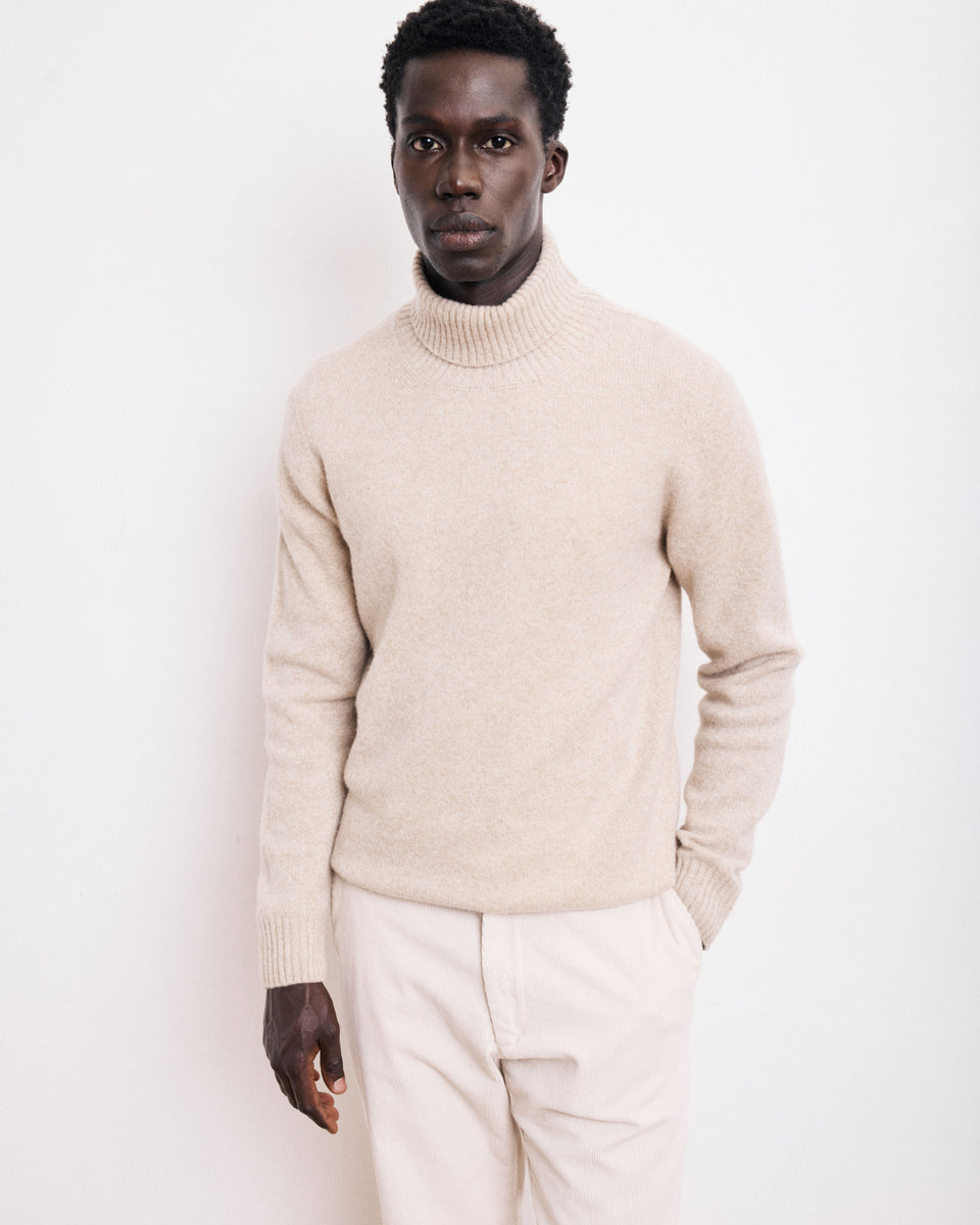 Pull Col Roulé Homme en Laine Lambswool Beige - Image alternative