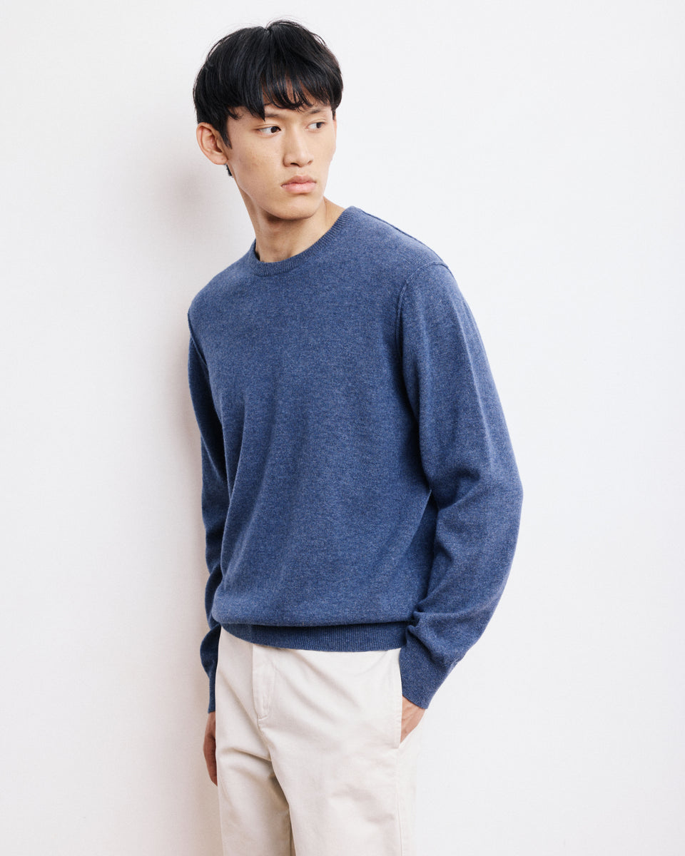 Maglione da uomo con collo rotondo in Lana & Cashmere blu cobalto - Image principale