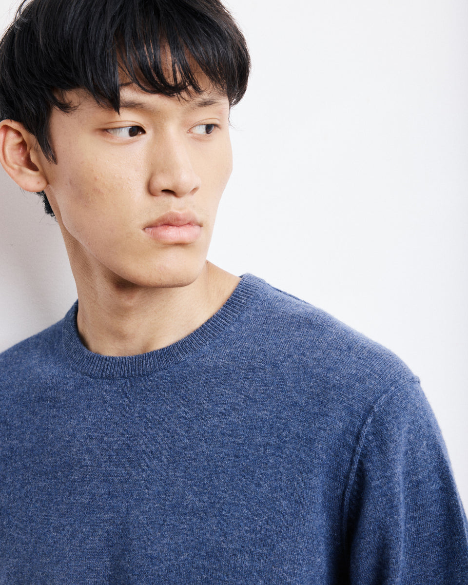 Maglione da uomo con collo rotondo in Lana & Cashmere blu cobalto - Image alternative