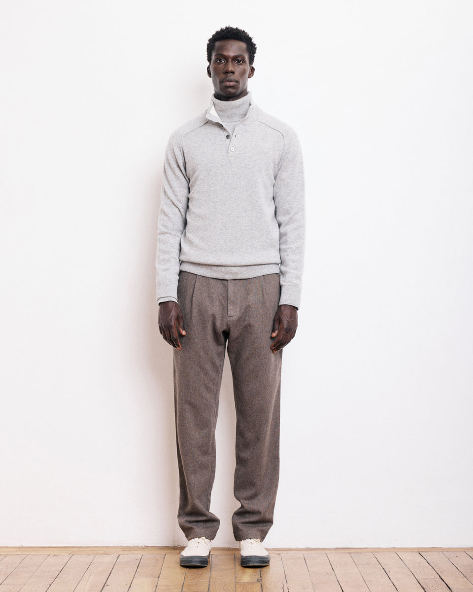 Pull Col Montant Homme en Laine & Cachemire Gris chiné - Image alternative