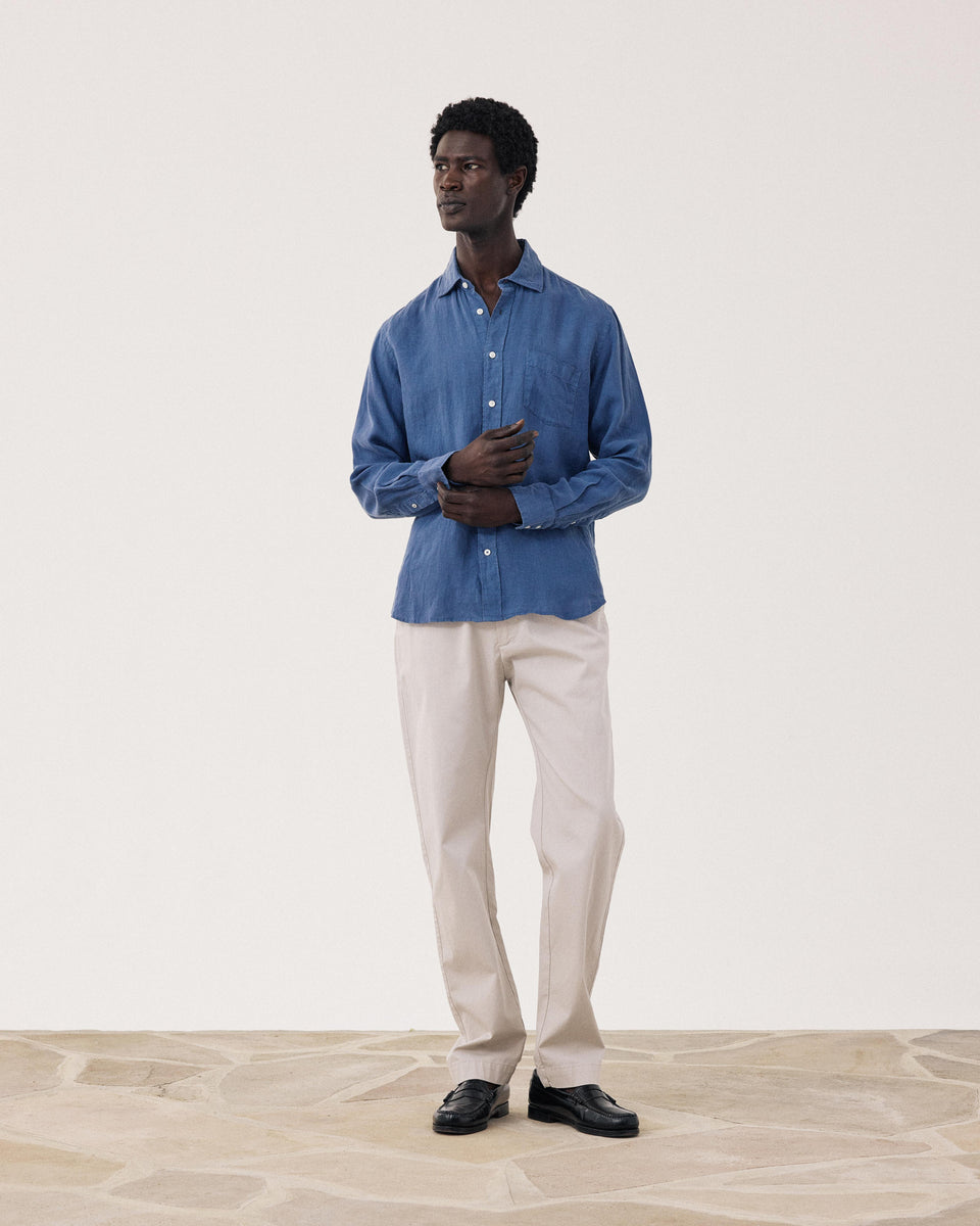 Chemise Homme en Lin Bleu Denim Paul - Image alternative