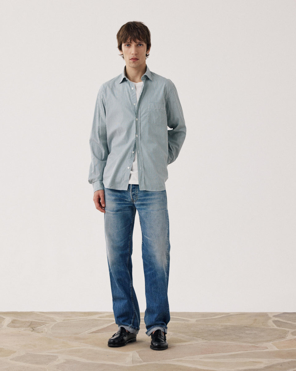 Chemise Homme en Popeline Vert & Blanc Paul - Image alternative