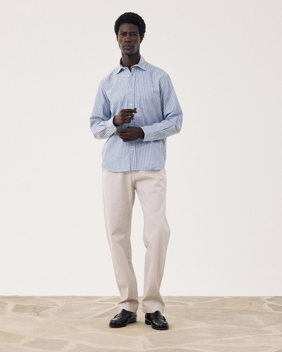 Chemise Homme en Coton Rayé Bleu & Blanc Paul - Image alternative