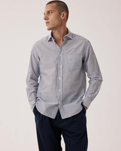 Chemise Homme en Fil-à-fil Rayé Marine & Blanc Paul
