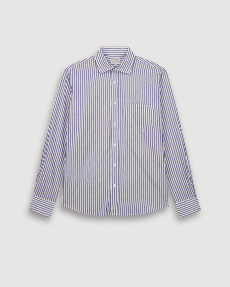 Chemise Homme en Fil-à-fil Rayé Marine & Blanc Paul - Image 3