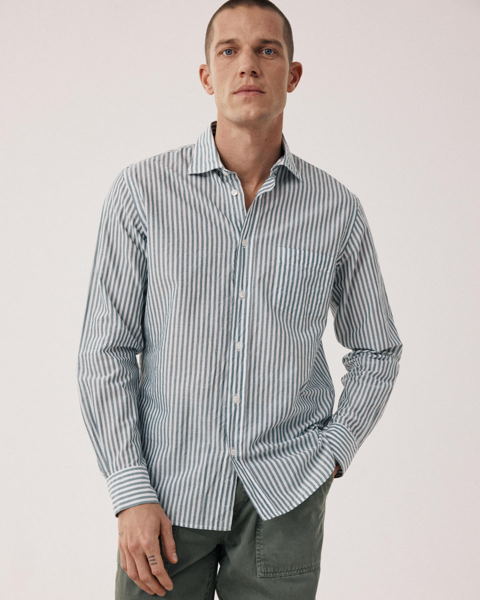 Chemise Homme en Fil-à-fil Rayé Vert & Blanc Paul - Image principale