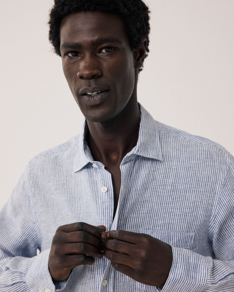 Chemise Homme en Lin à rayures bleues et blanches Paul - Image alternative