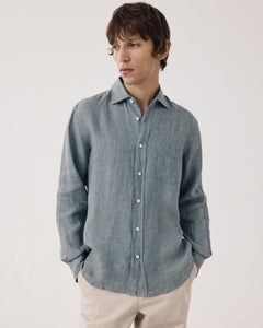 Chemise Homme en Chambray de Lin Vert Paul
