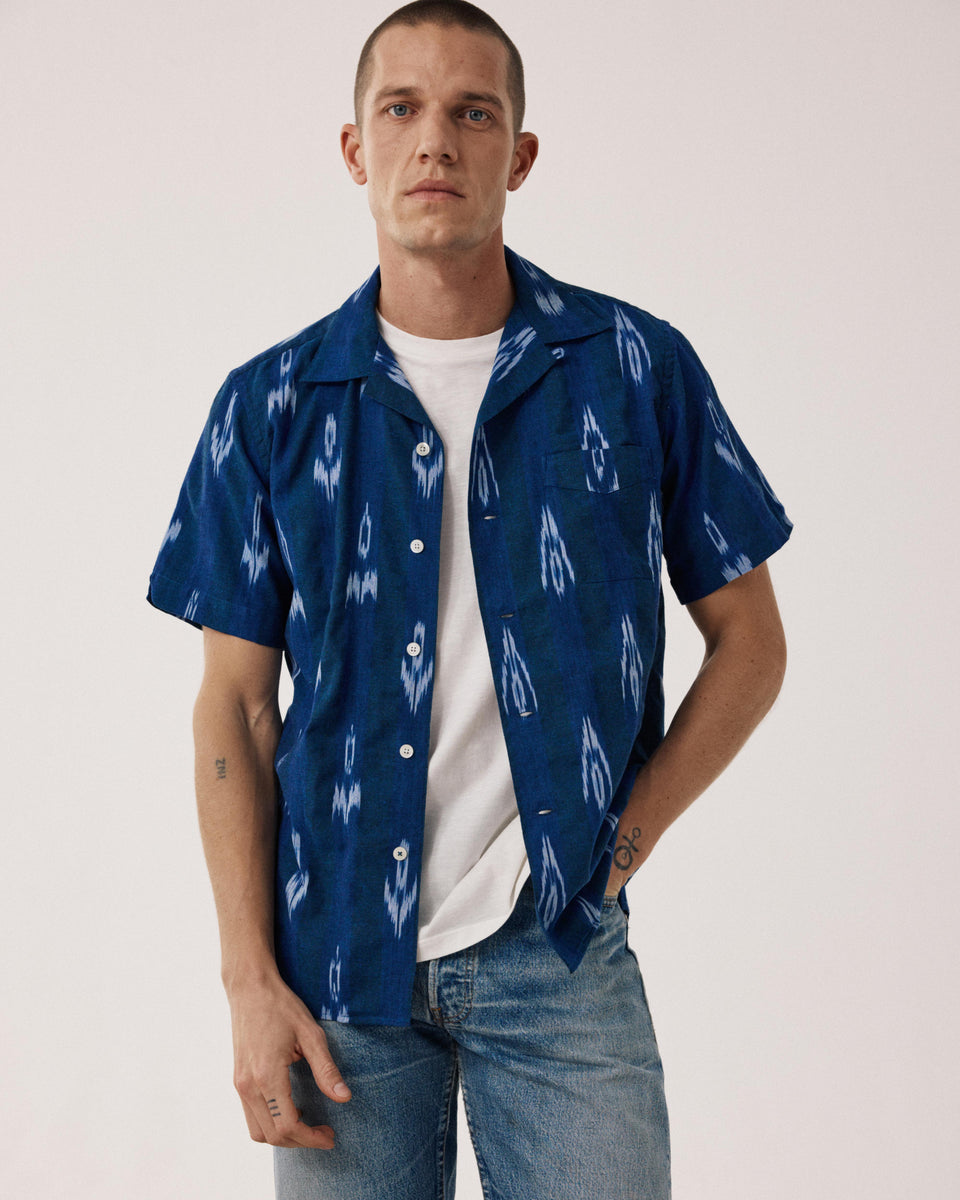 Chemise Homme en coton imprimé Ikat Indigo Palmito - Image principale