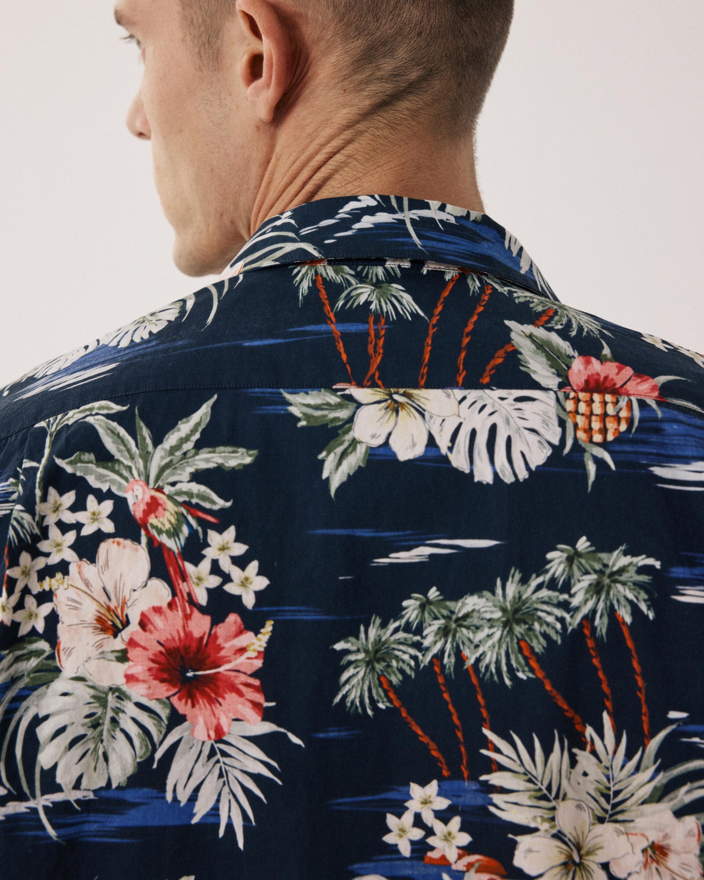 Camicia da uomo in cotone con stampa tropicale blu Palmito BF14032-01