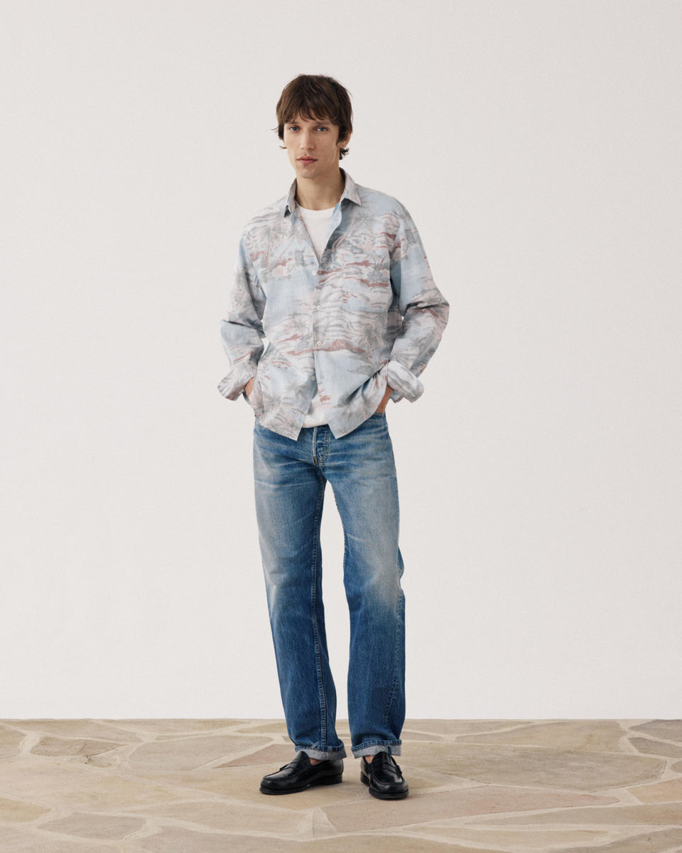 Chemise Homme en Coton Imprimé Hawaï Bleu Ciel Patt - Image alternative