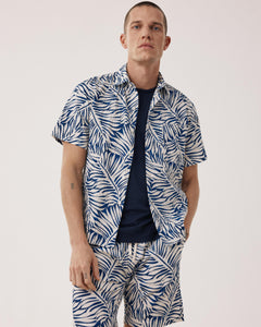 Chemise Homme en Coton Imprimé Palmiers Bleu Pedro BF26028-01