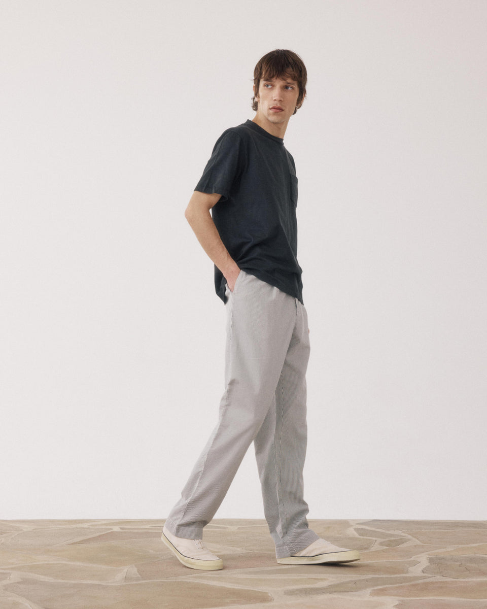 Pantalon Homme en Seersucker 'Canete' rayé Marine & Ecru Task - Image principale