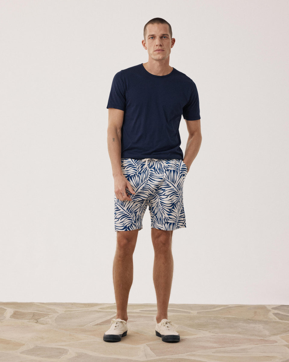 Short Homme en Coton Imprimé Tropical Bleu Joggy - Image alternative