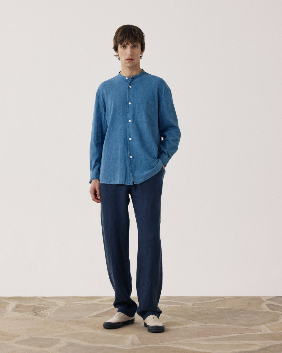 Pantalon Homme en Lin Bleu Marine Joggy - Image principale