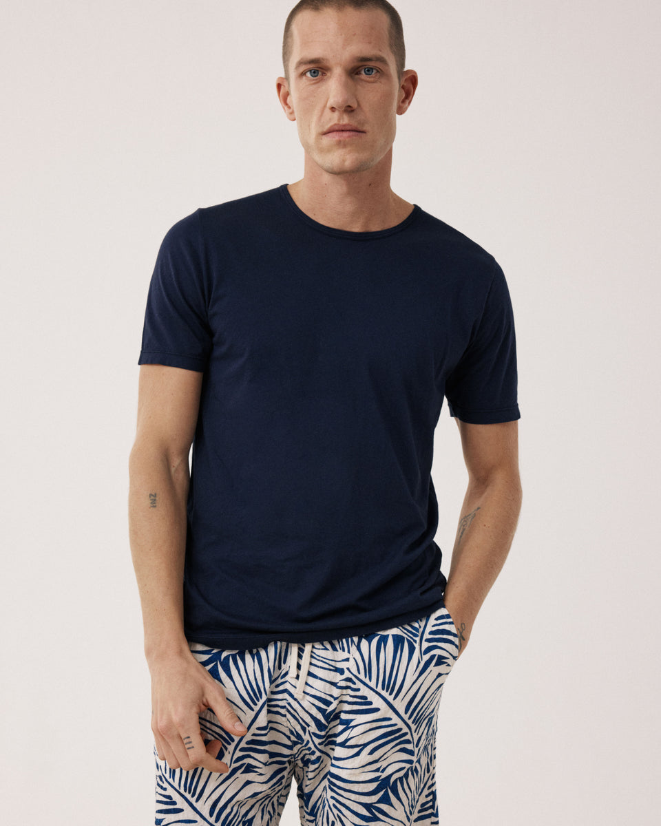 T-shirt Homme en Jersey de Coton Léger Bleu Nuit Light Crew - Image principale