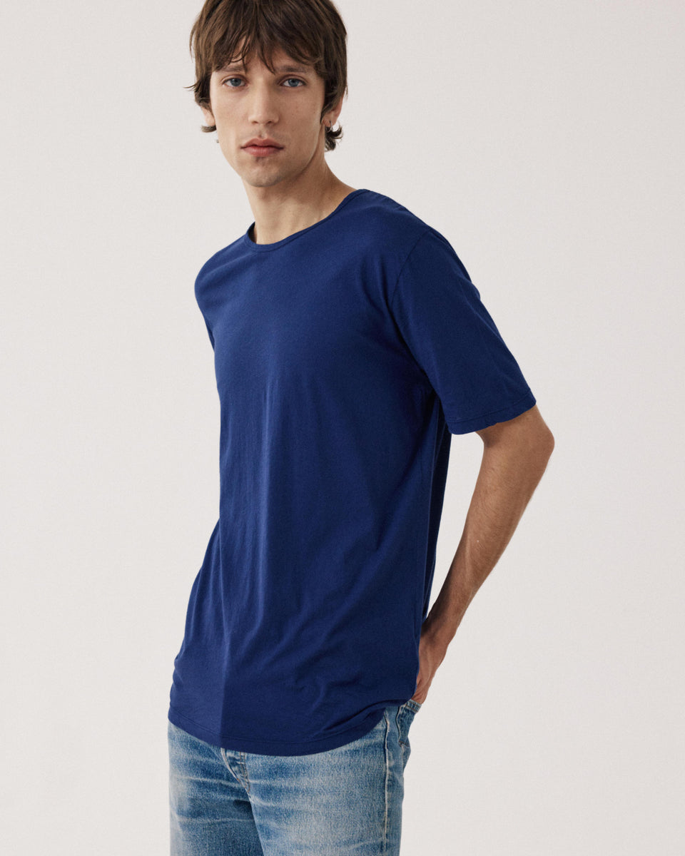 T-shirt Homme en Jersey de Coton Léger Bleu Indigo Light Crew - Image principale