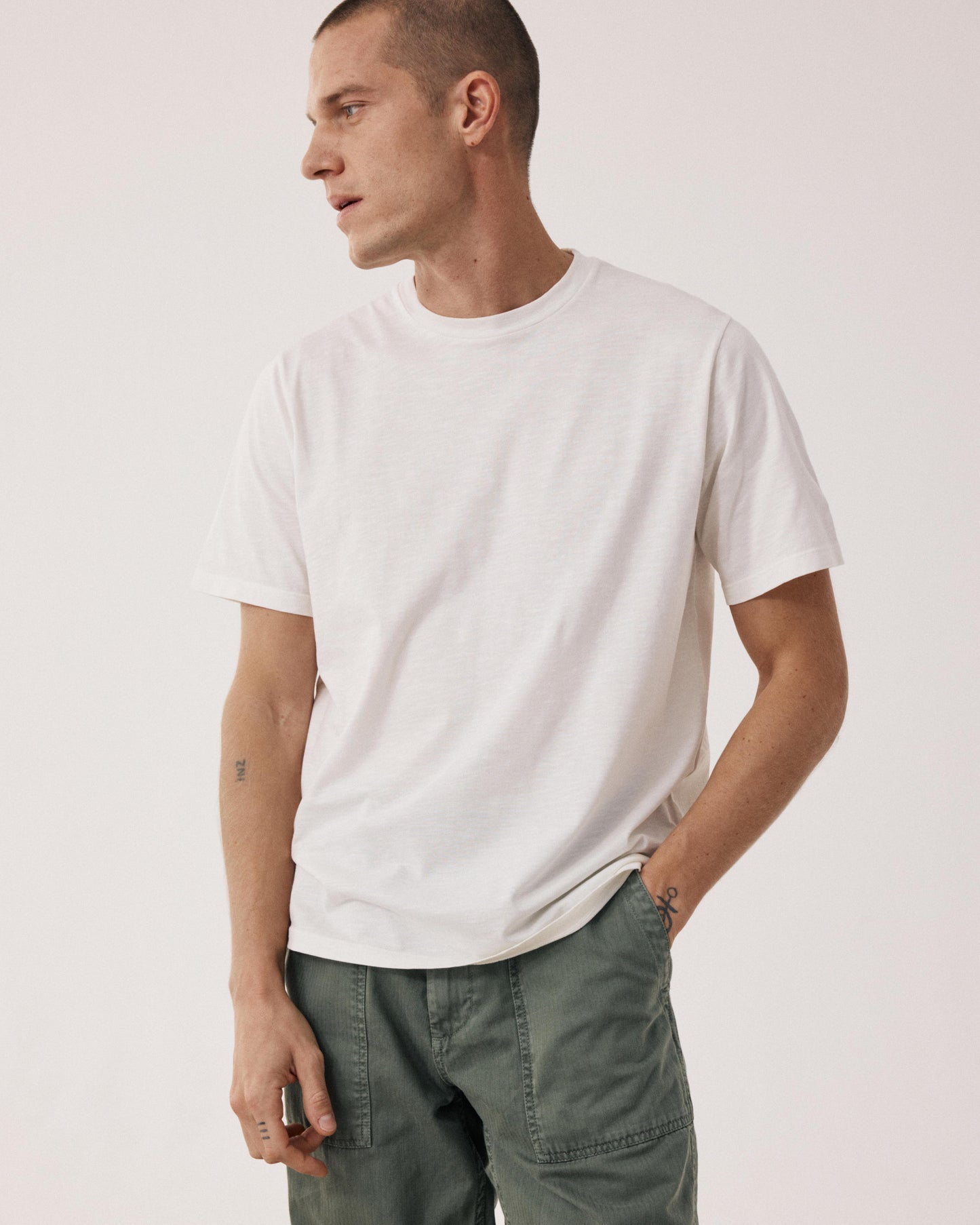 T-shirt Homme en Coton Slub Ecru Crew BF68303-01