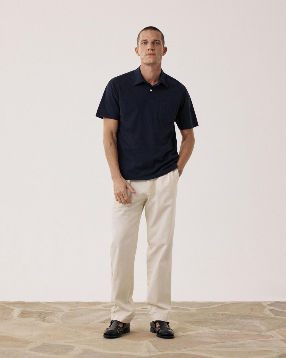 Polo Homme en Coton Slub Bleu Nuit - Image alternative