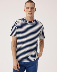 T-shirt Homme en Jersey Rayé Marine & Ecru BF89309-02